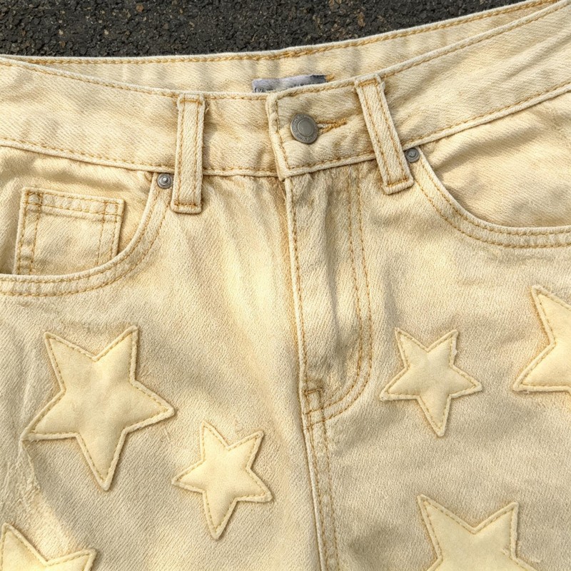 Custom Men's Distressed Denim Shorts Loose Baggy Jorts Summer Casual Patch Star Streetwear Denim Short Designer Jeans for Men