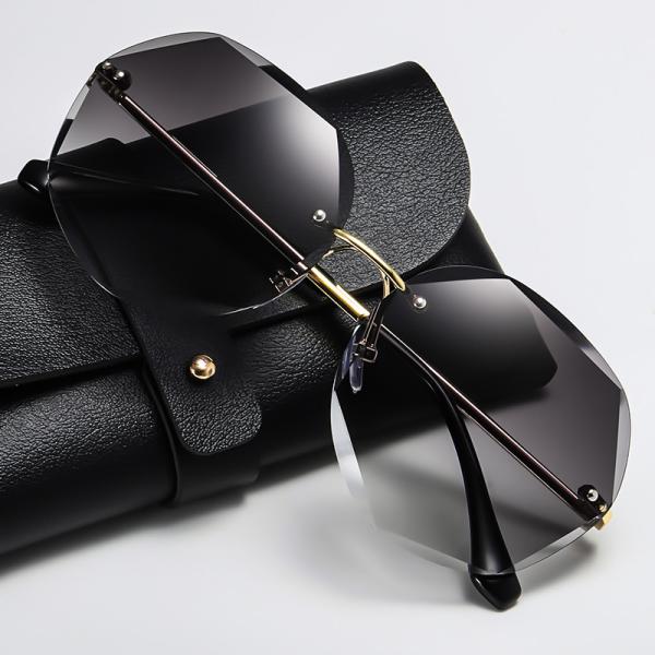 Colorful Gradient Lens Rivets Fashion Rimless Women Sunglasses