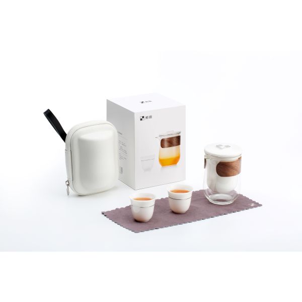 2024 Portable Wood Handle Tea Pot Set Modern Portable Teapot Cup Set Porcelain Infuser Teapot Set With Case for Travel