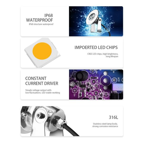 света пруда низшего напряжения 6500K подводные, изменение цвета привели света 3W бассейна