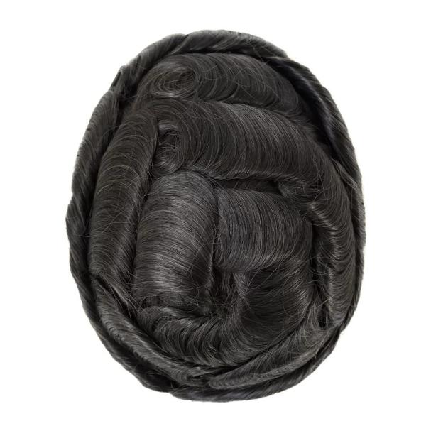 Fine mono Human Hair Unit for Men Invisible Hair Knots and Natural front Scallop