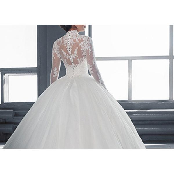 High Collar Long Sleeve Winter Wedding Dresses / Zipper Big Beaded Ball Gown