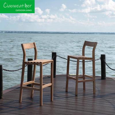 Solid Wood Beach Bar Outdoor Waterproof Leisure Wood Bar Stool Furniture High Teak Chairs Customized Color Folded NO