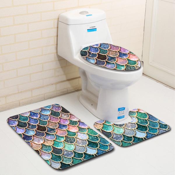 Toalete Mat Set Non Slip do banheiro da escala de peixes esteira de banho de 3 partes