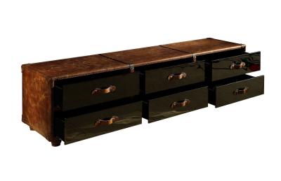 Living Room Leather TV Stand Black Mirror Stainless Steel Automatic Rail Guide Drawers