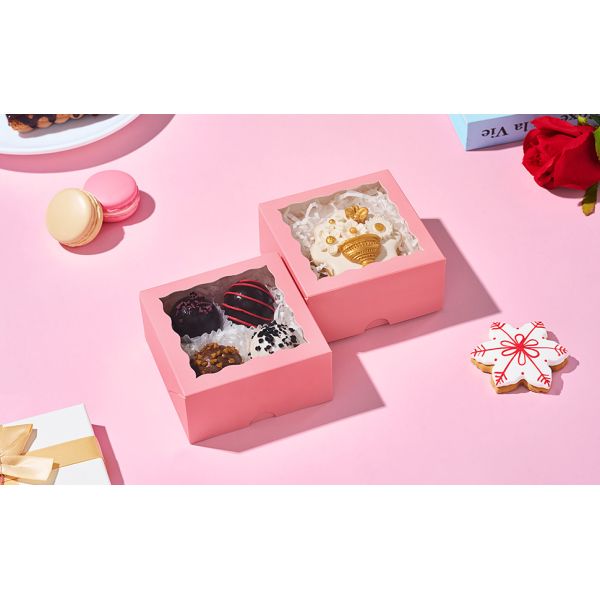 Pink Bakery Boxes - Treat/Cookie/Truffle Boxes For Mini Cakes, Pies & Cinnamon Rolls - Wedding Party Favor Packaging