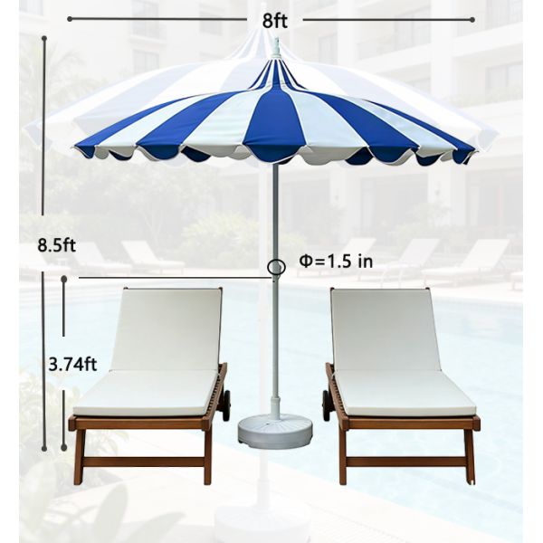 Yoshen 8FT Adjustable Blue White Pagoda Umbrella Parasol Aluminum Pole UV Resistant for Pool Patio Garden Beach