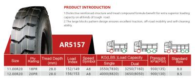 ECE ISO9001 AR5157A 12.00R20 Mining Dump Truck Tires for Mining and Construction
