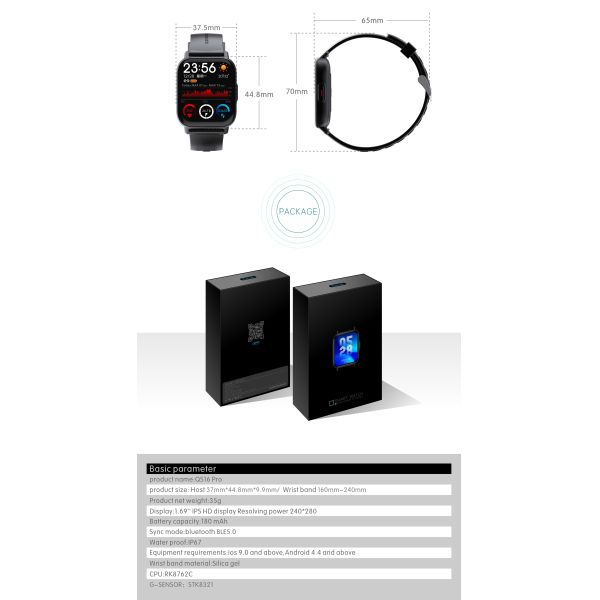 Eraysun Fashion Android Cheap China SmartWatch Men with Calling Feature Waterproof Touch Screen Qs16 Pro Smart Watches
