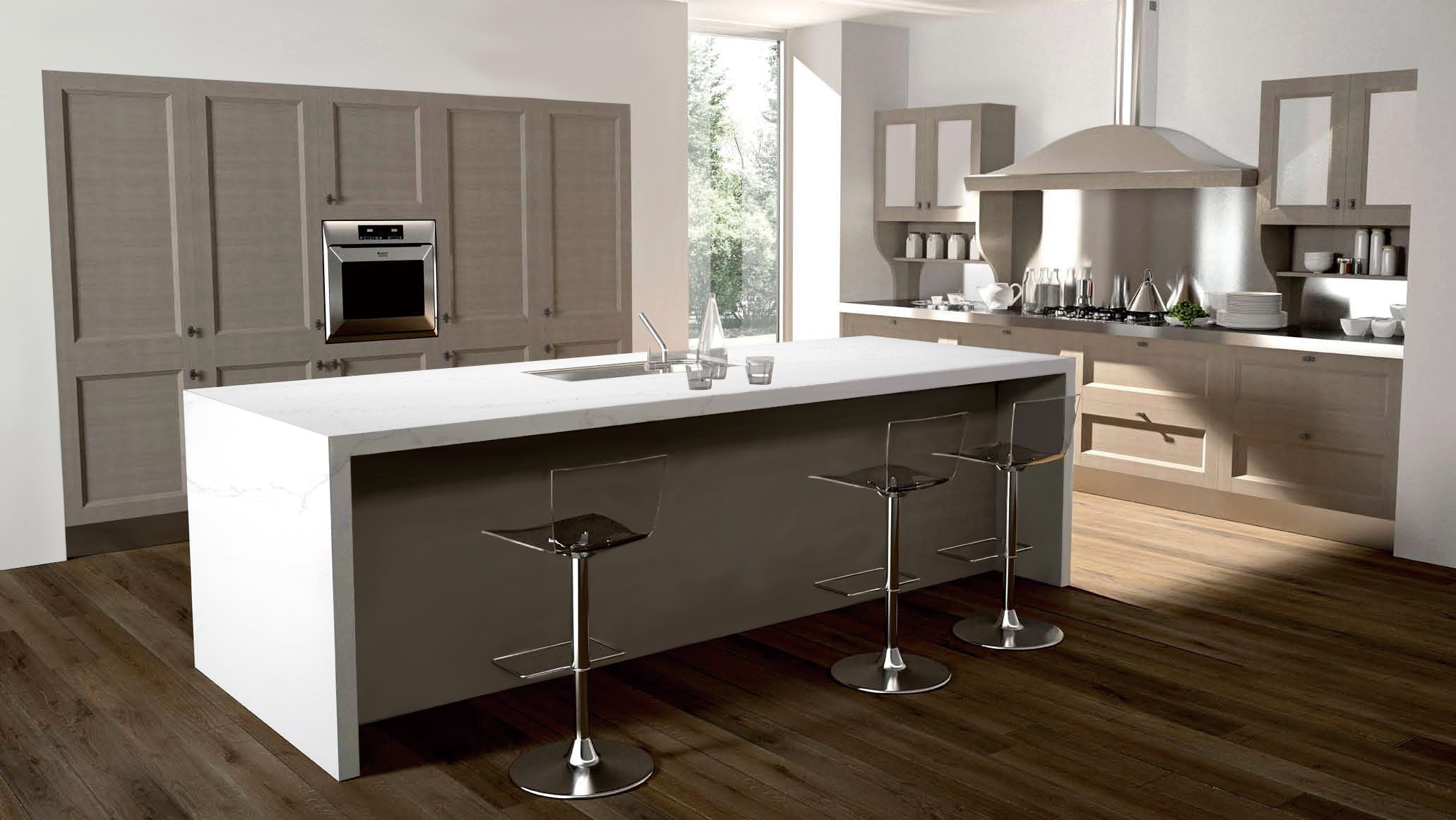 Пятнать плитки пола Bathroom Countertops устойчивого польского кварца Calacatta финиша каменные