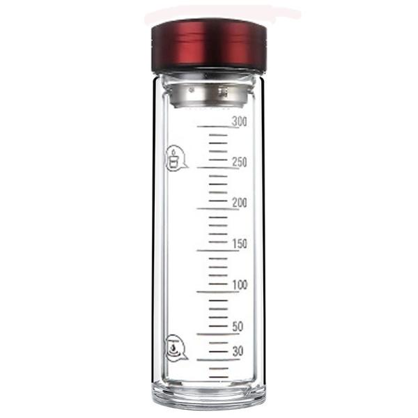 Portable Double Wall Glass Water Bottle With Strainer / Rubber Seal Durable