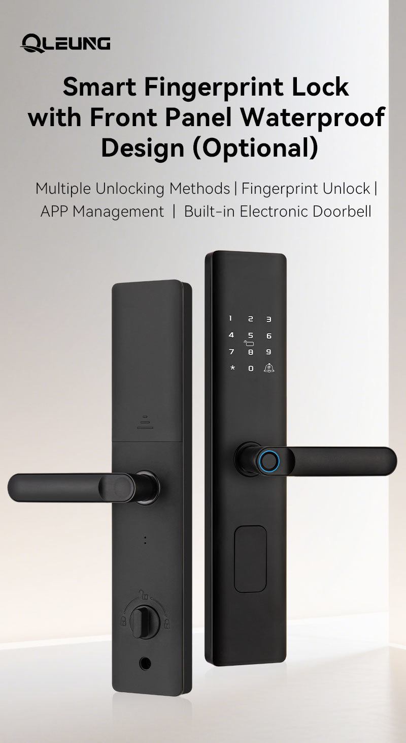 Qleung A19 Smart Door Lock with 6-in-1 Multi Unlock Ways, 0.5s Fast Semiconductor Fingerprint Sensor and Built-in Electronic Doorbell