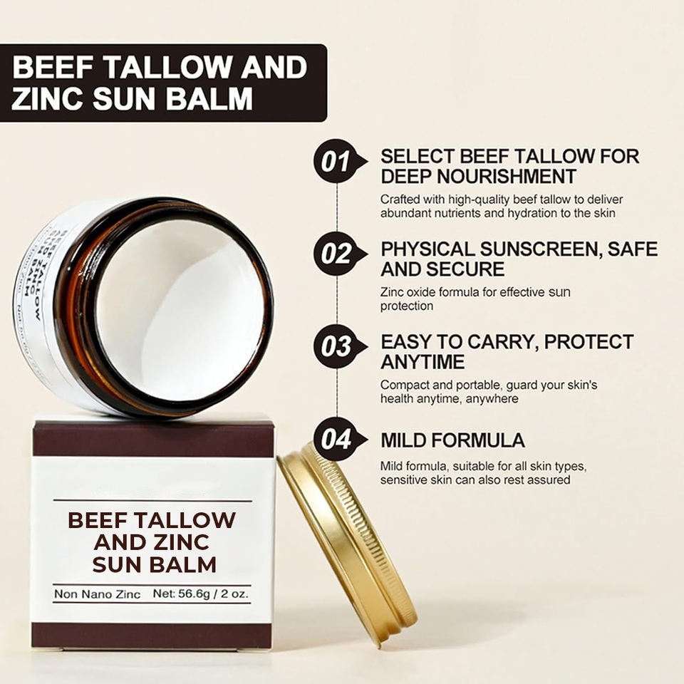OEM ODM brand natural 100% grass fed tallow zinc sun organic face cream balsam skin care tallow sunscreen