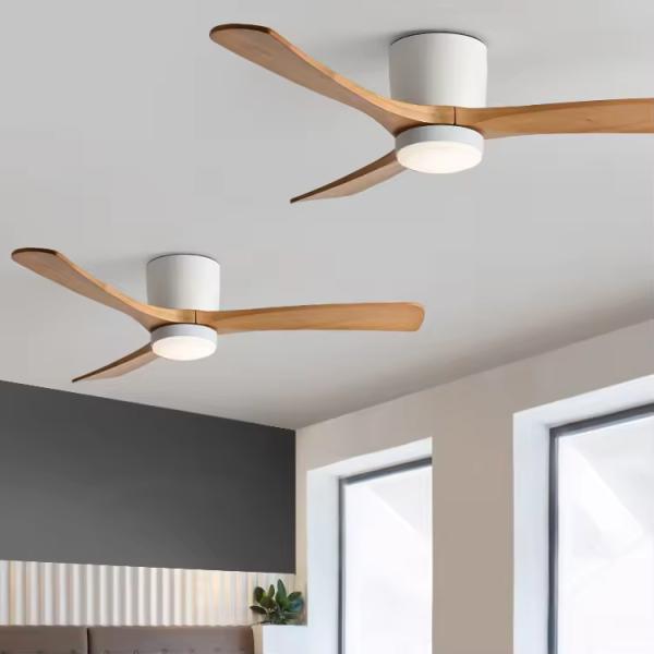 Ventilateur de plafond à profil bas encastré pour résidentiel avec application Tuya à distance ou Wifi, pales en bois, hélices, économe en énergie, pour plafond bas