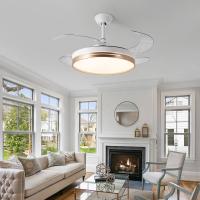 wholesale   Invisible Retractable Ceiling Fan Chandelier 52 Inch Round Dimmable LED Ceiling Fan