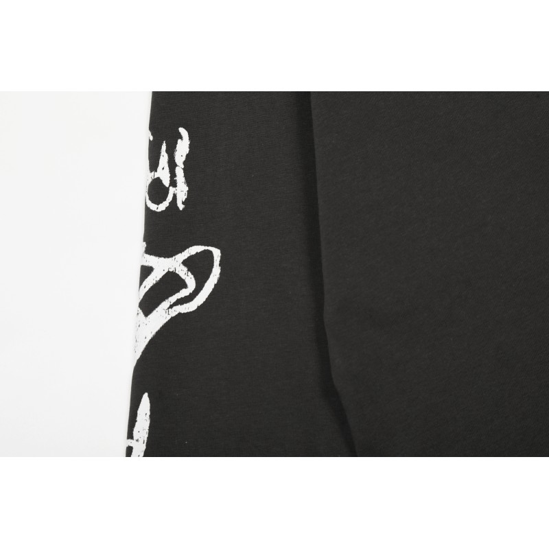 Wash Black Men's Women's Oversized Knitted Vintage Printed T-shirt 100% Cotton Long Sleeve Breathable Digital Print Retro Couple