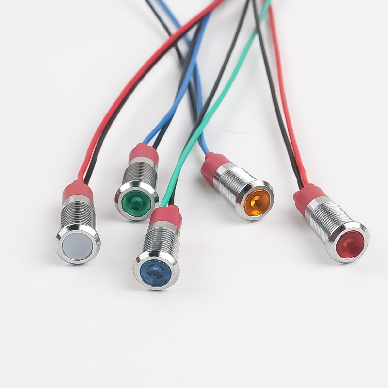 Metal Indicator Light 8mm LED With Wire Power Signal Light Waterproof Indicator Light 6V 24V 220V Red Green Yellow Blue