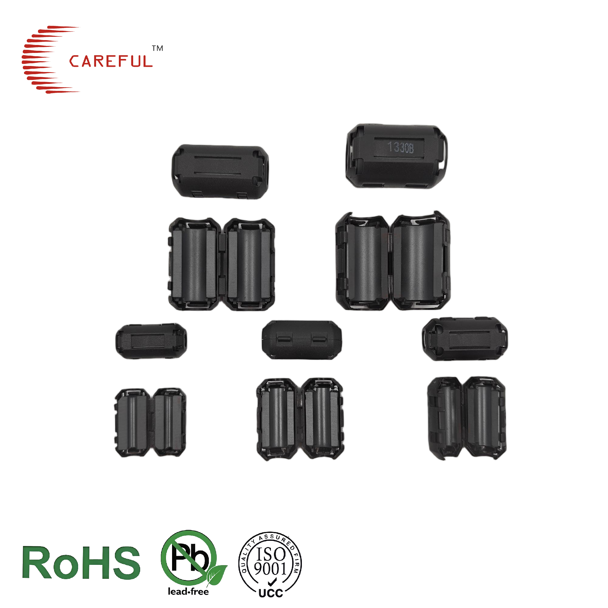Careful SCRC Snap Ferrite Kit with 3-13mm ID Cores for 1-300MHz Noise Suppression Thick PP Box RoHS REACH