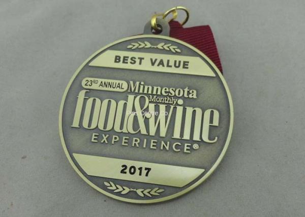 Wine Die Cast Medals , 3D Zinc Alloy Awards Medals Antique Bronze Color