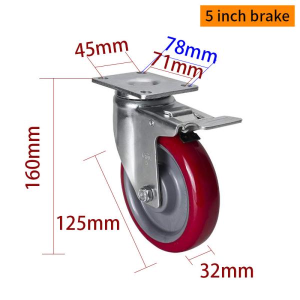EDL à charge moyenne 5 pouces 150 kg Plaque TPU Caster par type rigide, pivotant et frein