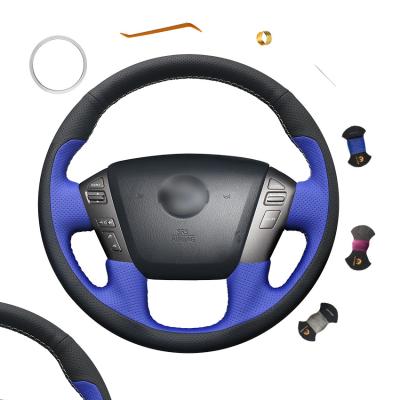 Custom Soft Leather Steering Wheel Cover for Infiniti QX80 2014-2019 in Brown Thread