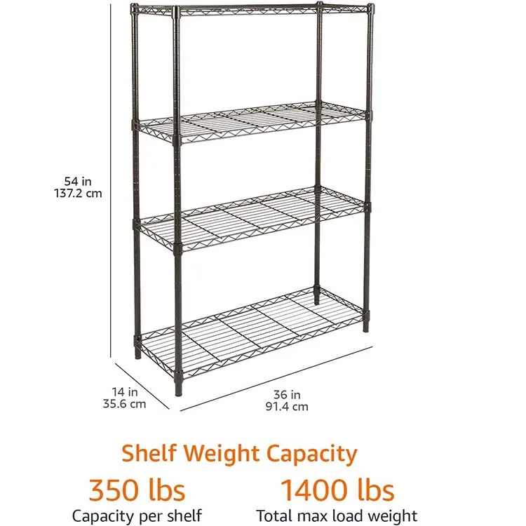 Регулируемая тяжелая кладовая полка Черный стальной организатор проволочная стойка 4 полка
