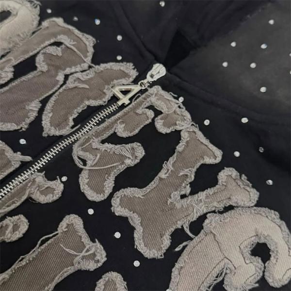 Embroidery Patch Logo Streetwear Hombres Hoodies Rhinestone Sweatshirt con capucha