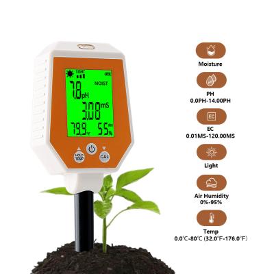 6-in-1 Soil Tester Moisture/PH/EC/Light/Air Humidity/Temp Meter For Gardening Farming