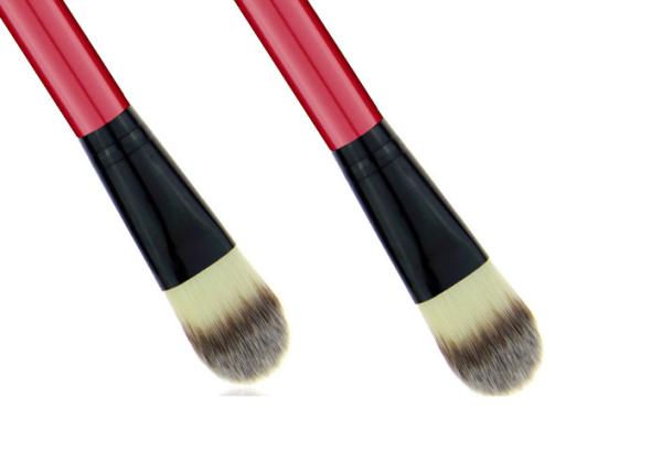 Red Wooden Handle Synthetic Hair Flat Top Foundation Brush In A Opppoly Bag