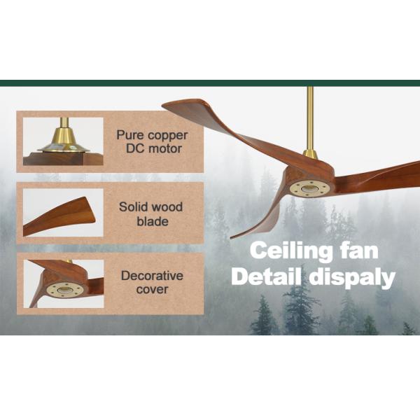Ventilador de teto moderno de metal dourado com controle inteligente e temporizador Sim As lâminas de madeira incluídas