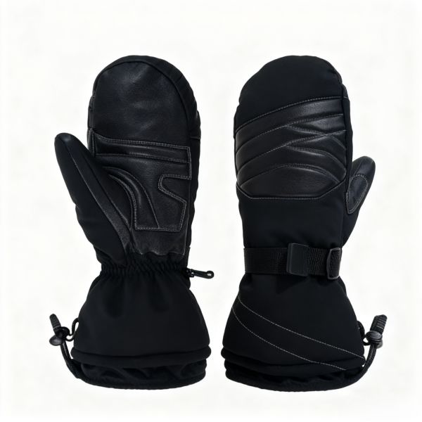 Black and Customized Color Cowhide Leather Waterproof Ski Mittens Insulated Touchscreen Gloves for Winter Cold Weather