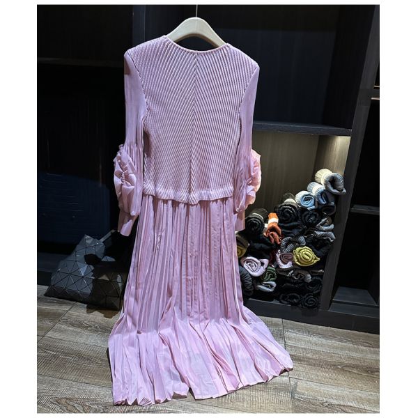 2025 Spring Summer Collection Women's High Waist Slimming Long Midi Skirt Solid Color Pleated A-Line Casual Mid-Length Office