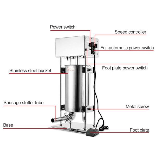 Stainless Steel Sausage Filler for Food Machine Holds 13kg Meat Capacity 15L Capacity
