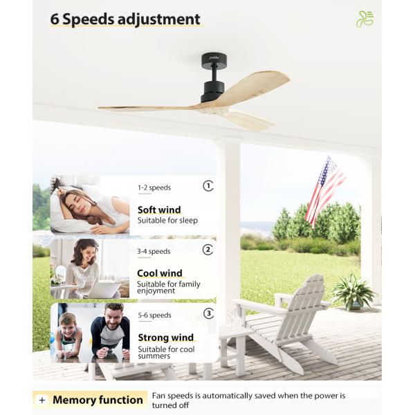 Ventilador de teto de motor de corrente contínua de economia de energia com lâminas de madeira natural e controle remoto inteligente