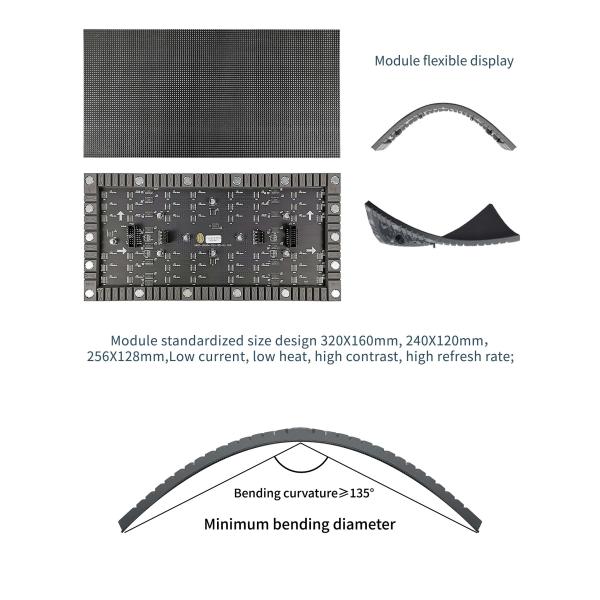 Indoor Led Soft Module P1.86/P2/P2.5/P3.076 Low Power Low Heat RGB Led Module For Wave Screen