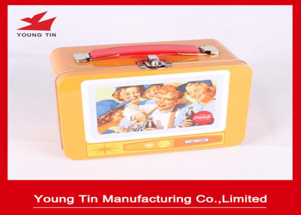 Custom Artwork Printing Cookie Gift Tins With Plastic Handle , Full Color Tin Lunch Box