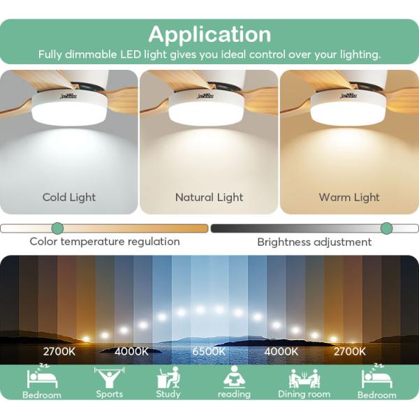 Iluminação personalizável Ventilador de teto de 52 polegadas com controle remoto e luz LED de 3 cores