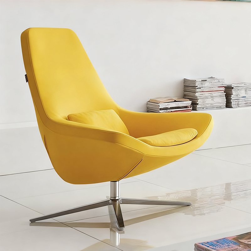 Lazy Lounge Chair for Living Room & Bedroom Single Leisure Soft Comfortable Upholstered Chair Metal Base High-Back Armchair