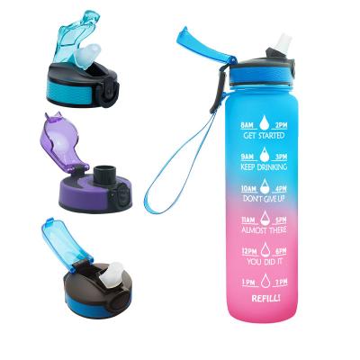 1L Capacity Sports Water Bottle with Time Marker and Direct Drinking Straw BPA Free