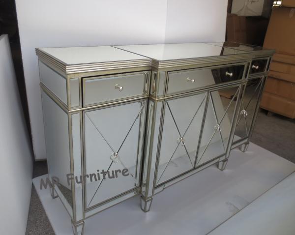 Gold Mirrored Side Board Furniture 178 * 50 * 100cm Size Solid Wood