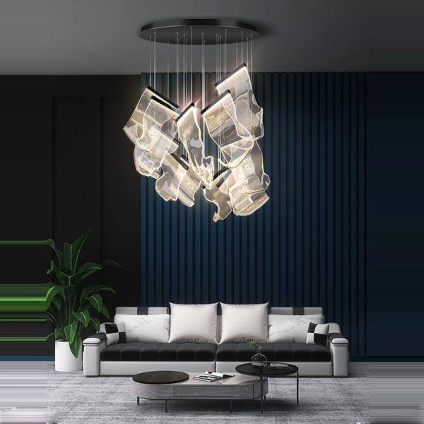 LED Postmodern Silver Love Paper Designer Stairs Staircase Chandelier Lighting Rinkle Suspended Lights(WH-MI-194)