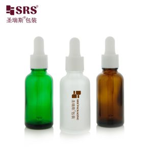 D001-50ml Eco Friendly Empty Round Shoulder Glass Body Oil Dropper Bottle With Silkscreen Printng Logo Customization White Dropper Cap And Silicone Handle For Skincare Packaging