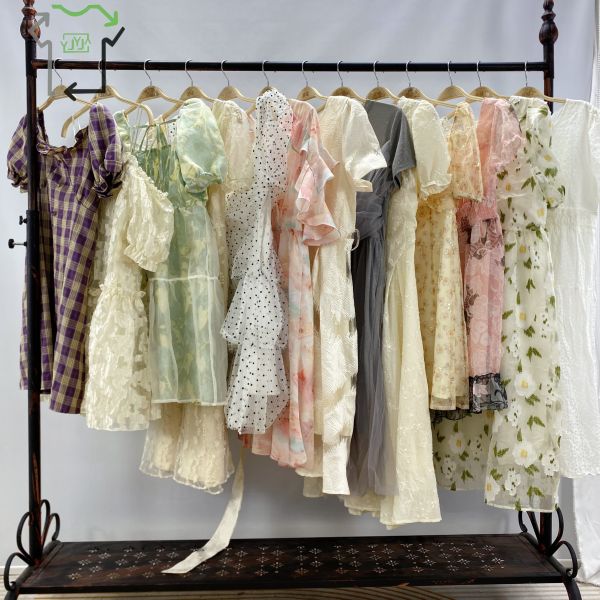 Puff Sleeve Second Hand Women's Dress Fashion Mixed Style Preloved Ladies Clothes