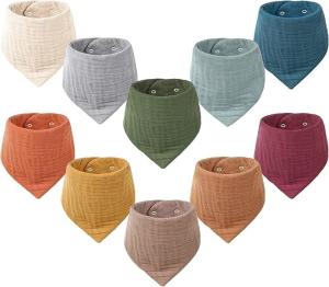 Plain Color Snap Bandana Bibs Muslin Teething Bibs Soft Skin Friendly Customizab