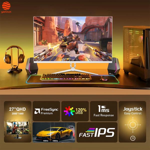 Monitor de juegos UHD 4K de 27 pulgadas, tipo de panel IPS, soporte fijo de 180 Hz, monitor de PC