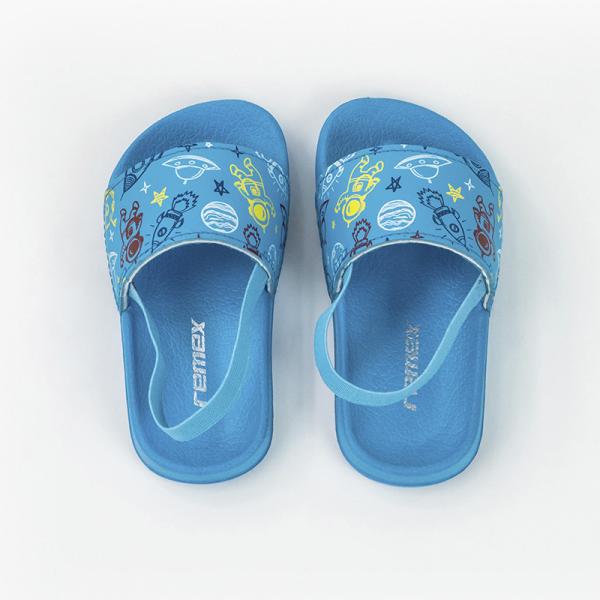 Kids Blue space travel EVA Slide sandal ship type sole Elastic fabric Heel Strap