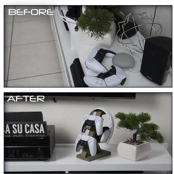 Video Game Controller Headset Stand Wooden Home Decoration Shelf with Headphone Holder