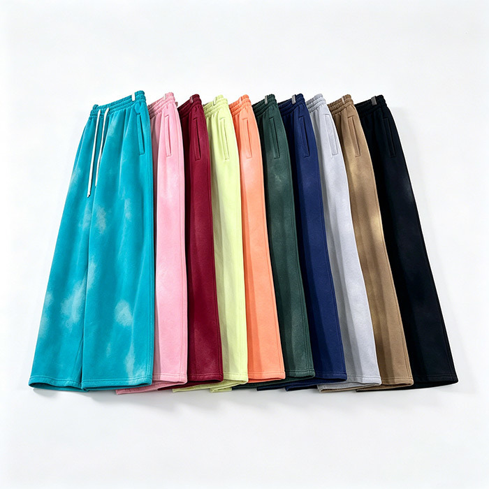Loose Straight Leg Fleece Sweatpants Unisex Casual Wide Leg Trousers Faded