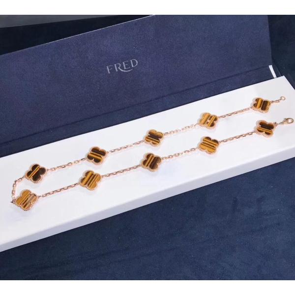 Fantastic  Van Cleef & Arpels 18k Gold Vintage Alhambra Necklace 10 Motifs