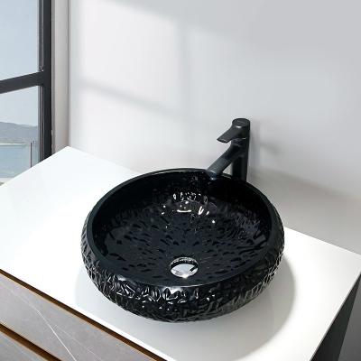 dissipador preto da embarcação do banheiro da altura de 440mm em volta de Crystal Ball Shape exterior envernizado